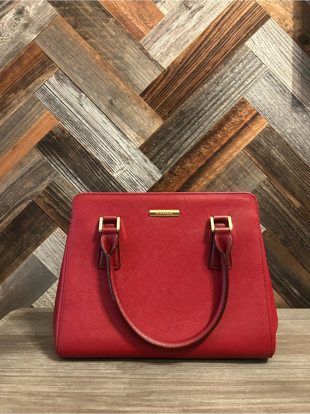 Burberry Burgundy Saffiano Leather Handbag